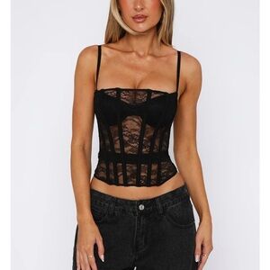 White fox Black Lace Corset Top